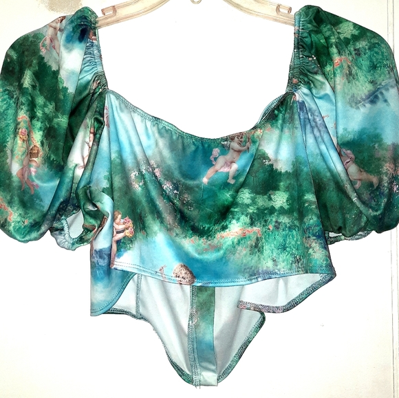 SHEIN 2XL Asymmetrical Angel Blue Zipper Crop Top - Picture 9 of 9